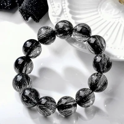 Collector's Grade Natural Brazilian Black Rutilated Quartz Bracelet Black Crystal Couple's Rutilated Quartz Bracelet Men's Gift for Women