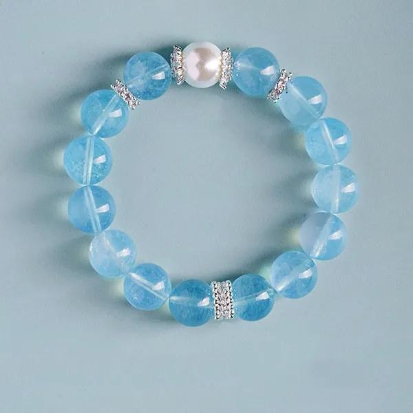 Ocean Blue Crystal Heart Bracelet with Crystal Pearls Women's Wealth-Attracting Jewelry