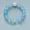 Ocean Blue Crystal Heart Bracelet with Crystal Pearls Women's Wealth-Attracting Jewelry