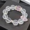 【Attract Love Luck】Original Natural White Crystal Bracelet Vintage Mine Rose Quartz Bracelet Women's Large Bead Pink Crystal