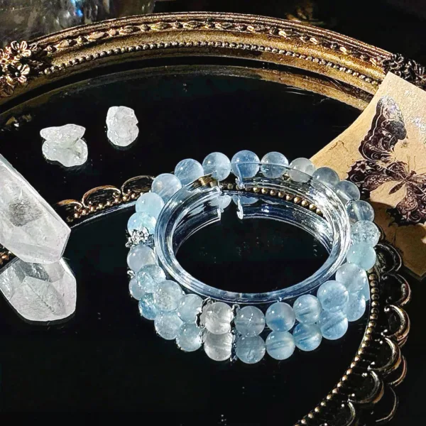 “All Thoughts Dissolve into Emptiness” Angel Blessing Series Natural Crystal Bracelet Aquamarine Snowflake Phantom Bracelet