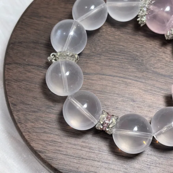 【Attract Love Luck】Original Natural White Crystal Bracelet Vintage Mine Rose Quartz Bracelet Women's Large Bead Pink Crystal