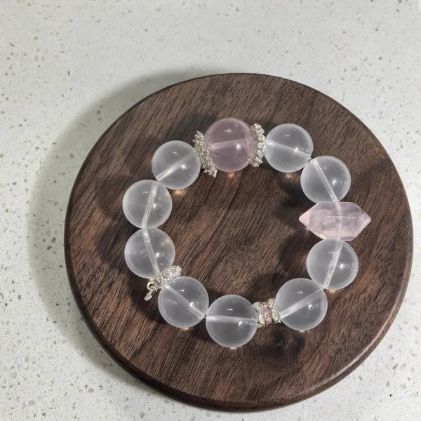 【Attract Love Luck】Original Natural White Crystal Bracelet Vintage Mine Rose Quartz Bracelet Women's Large Bead Pink Crystal
