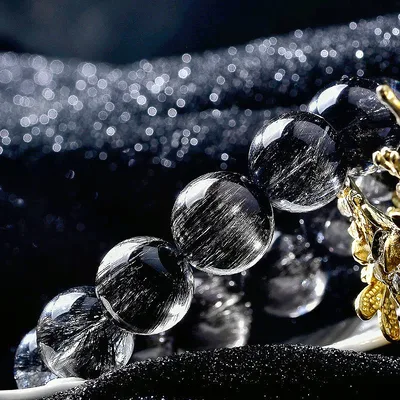Collector's Grade Natural Brazilian Black Rutilated Quartz Bracelet Black Crystal Couple's Rutilated Quartz Bracelet Men's Gift for Women