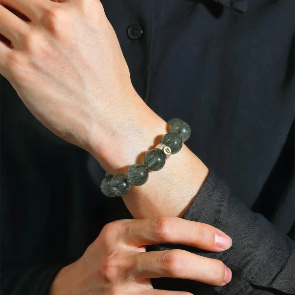 Wealth-Attracting Fortune-Gathering Premium Men's Prosperity Bracelet Natural Rare Green Phantom Quartz Bracelet Birthstone Guardian