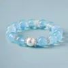 Ocean Blue Crystal Heart Bracelet with Crystal Pearls Women's Wealth-Attracting Jewelry