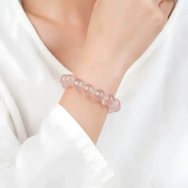Natural Star Light Pink Quartz Bracelet Pink Crystal Round Bead Bracelet Genuine Natural Pink Quartz